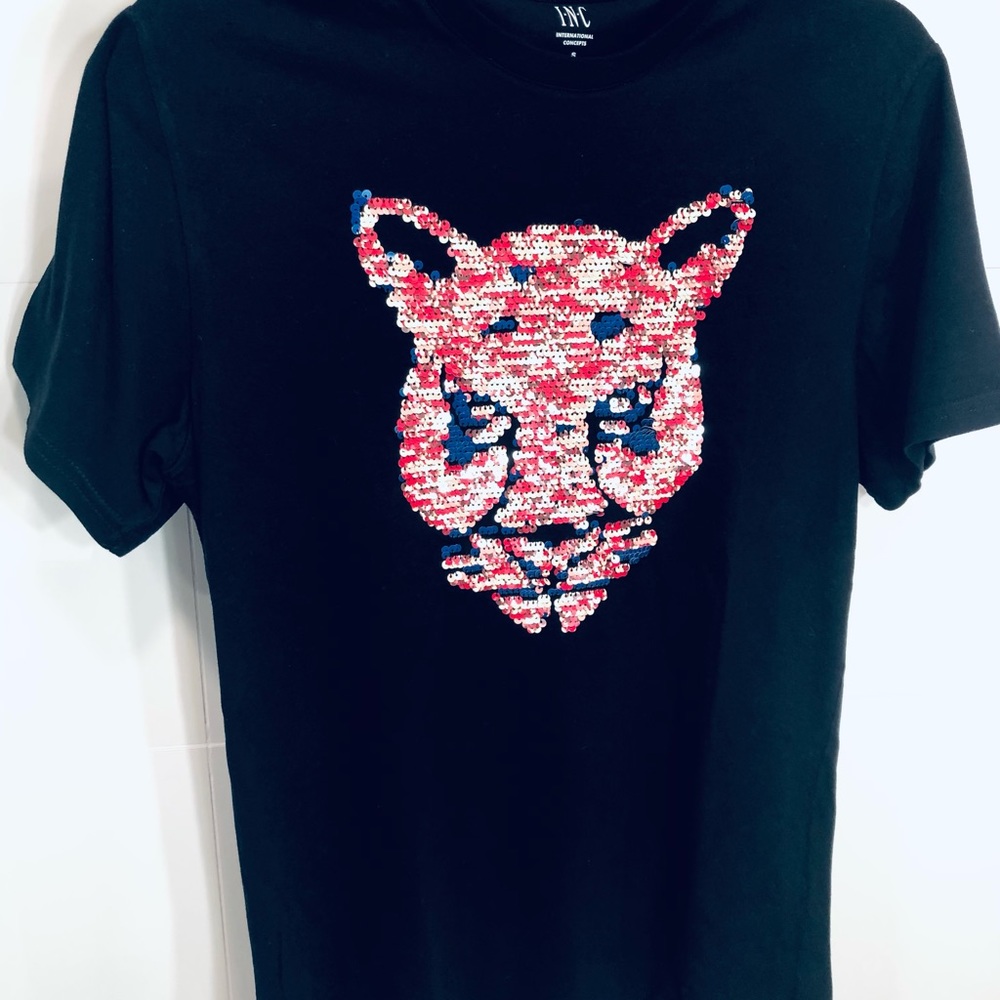 INC mens black T-shirt with panther